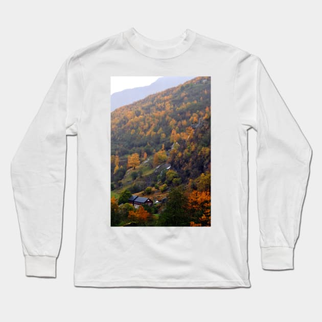 Autumn Trees Flamsdalen Valley Flam Norway Long Sleeve T-Shirt by AndyEvansPhotos